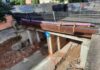 Servicios Ferroviarios de Mallorca suspende el tráfico entre la Intermodal y Pont d’Inca Nou por obras en el paso elevado de la calle Greco Puente ferroviario en obras sobre la calle Greco junto a la estación de Verge de Lluc en Mallorca