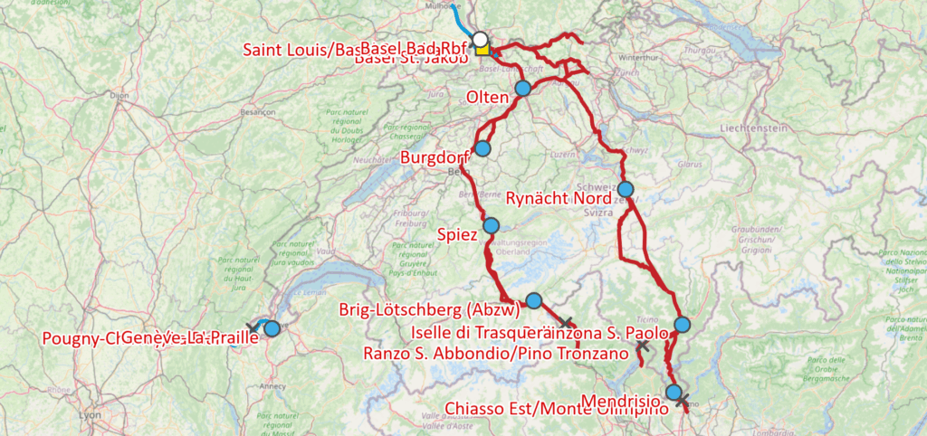 En cuanto a mercancías, Suiza está atravesada de norte a sur por el corredor europeo Rin-Los Alpes.