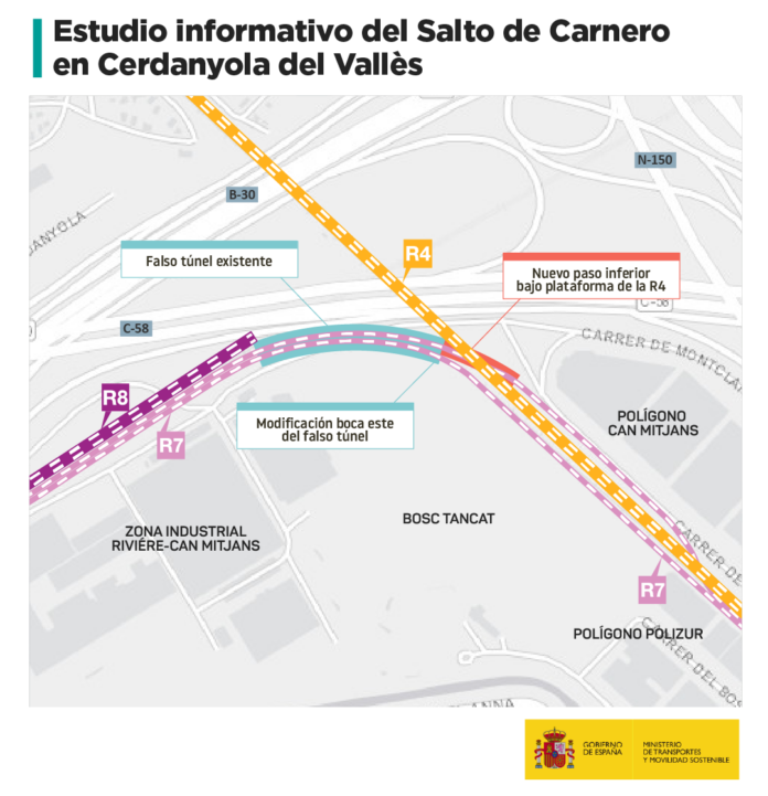 El Ministerio de Transportes aprobó el estudio para construir un paso a distinto nivel entre R7 y R4 en Cerdanyola del Vallès que eliminará el cizallamiento actual.