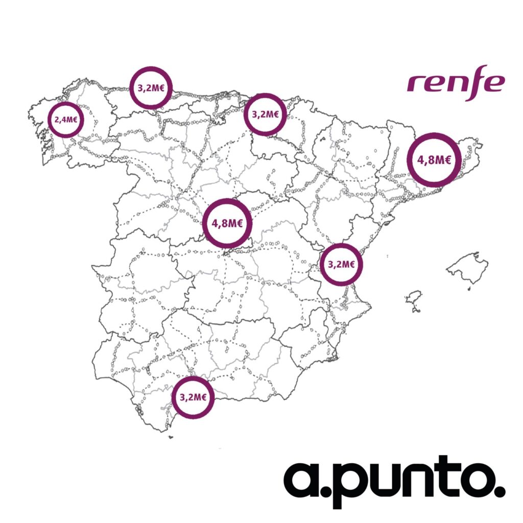 Mapa de las inversiones previstas en los distintos núcleos de Cercanías y Ancho métrico.