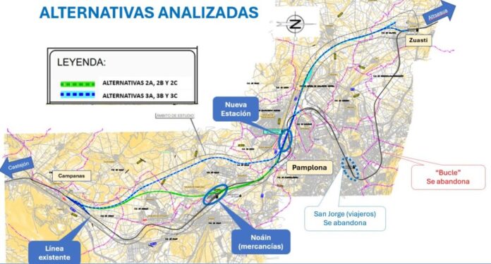 La alternativa 3C para la red ferroviaria de Pamplona recibió declaración ambiental favorable y avanza hacia su aprobación definitiva.