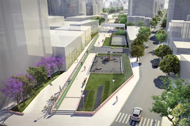 Almagro: construyen una plaza sobre las vías del tren Sarmiento