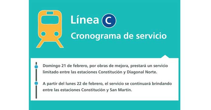 La Línea C funcionará el domingo entre Constitución y Diagonal Norte